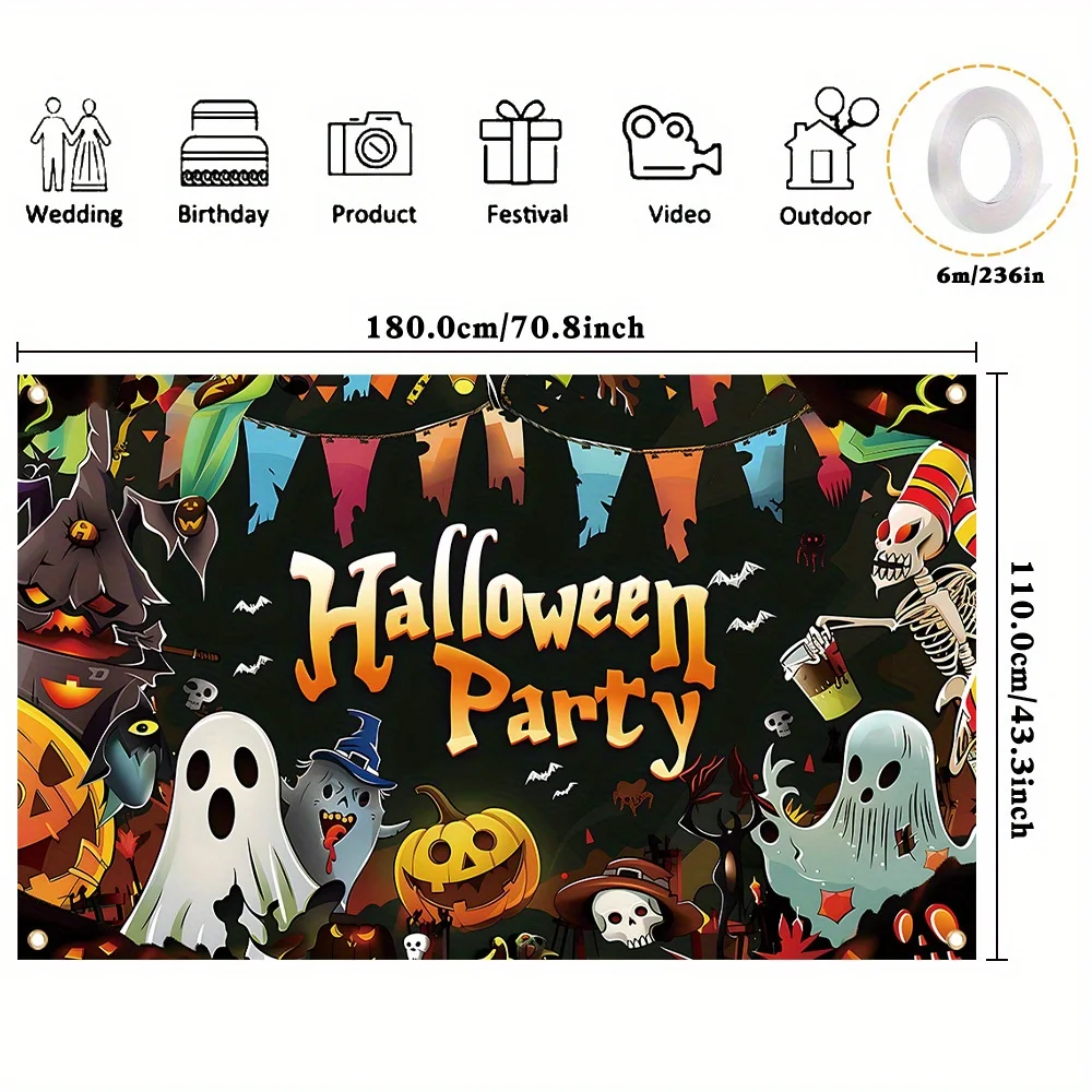 Декоративный баннер на Хэллоуин для фотосессии с тыквенным фонарем призраками и