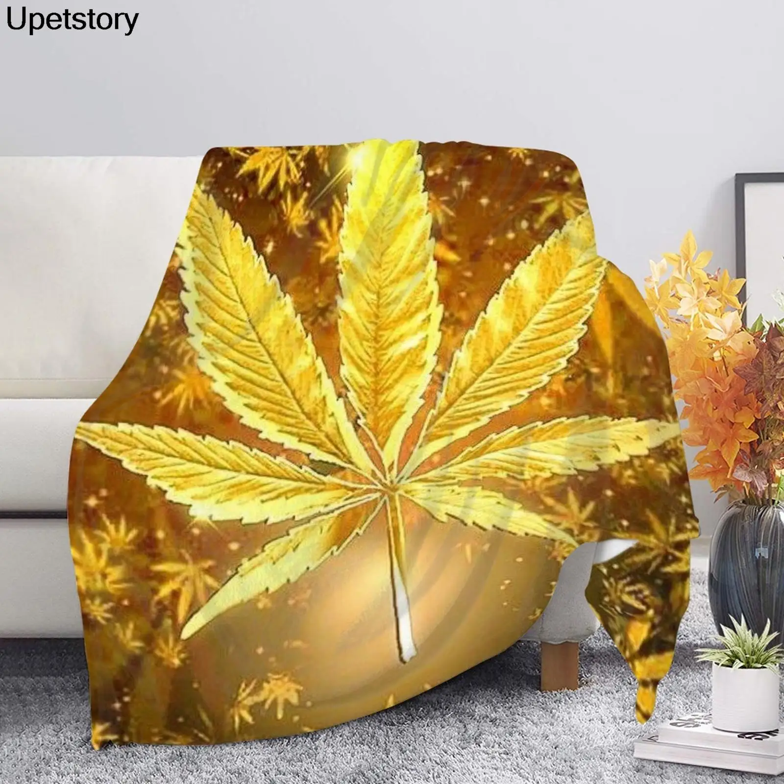 

Пушистое домашнее одеяло Upetstory с изображением Золотой марихуаны, уютное Флисовое одеяло для дивана, колена, мягкое детское Флисовое одеяло
