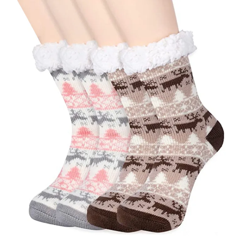 2022 new Christmas socks women Winter Mid-Calf Room Socks Home Sleep Slippers Foot Sock Fleece-Lined Thickened Carpet Socks