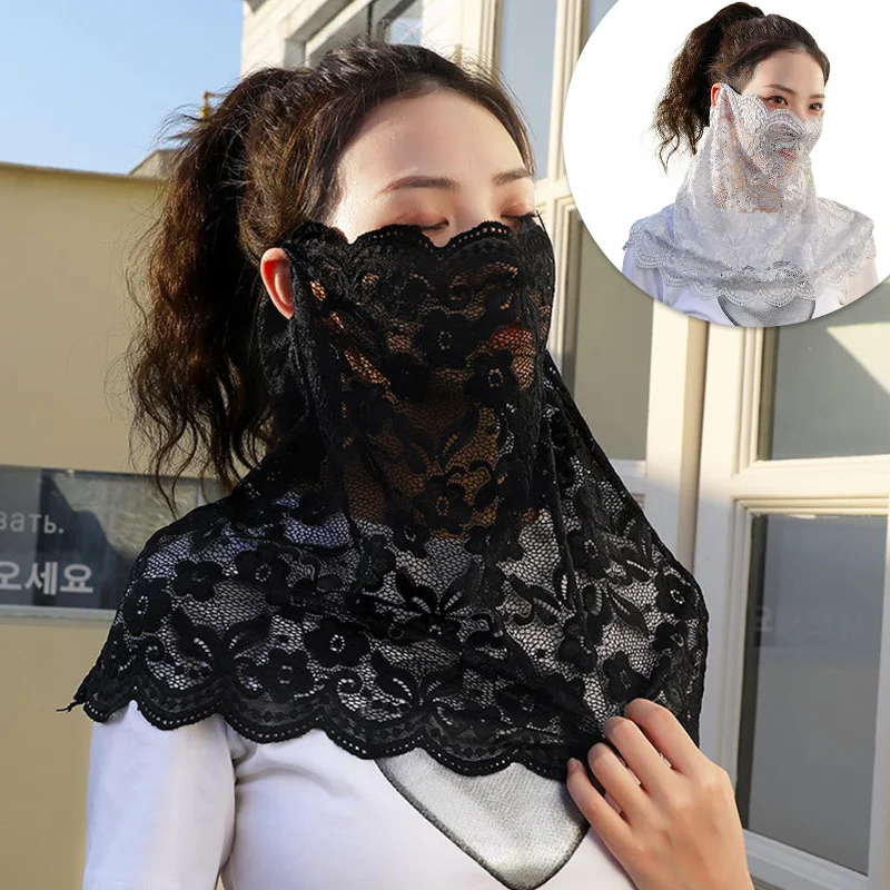 

Summer Lace Sunscreen Mask Ladies Outdoor Riding Sunshade Headband Breathable Anti Uv Face Veil Head Scarf