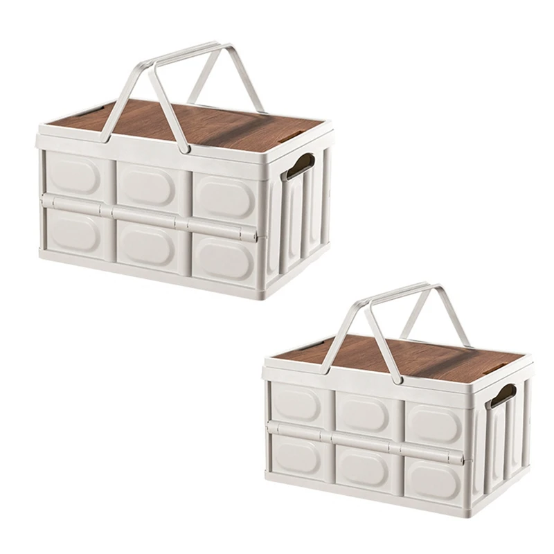 

Outdoor Camping Folding Box With Wooden Lid Car Storage Box Household Organizer Container Outdoor Travel Tool Box