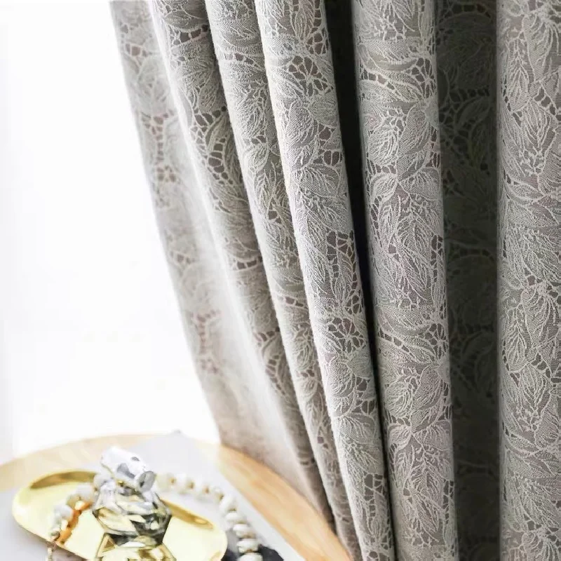 

French Romantic Jacquard Curtain Lace Blackout Curtains for Living Room Bedroom Plain Curtains Cotton Linen Tulle Curtain Custom