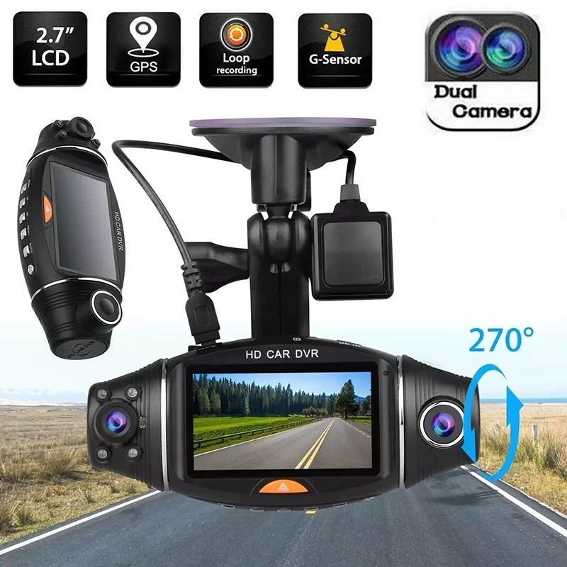 

Car DVR Camera HD 2.7" Dual Lens GPS Dashcam Rear View Night Security Car Camera Video Recorder G-Sensor Loop Recording Das