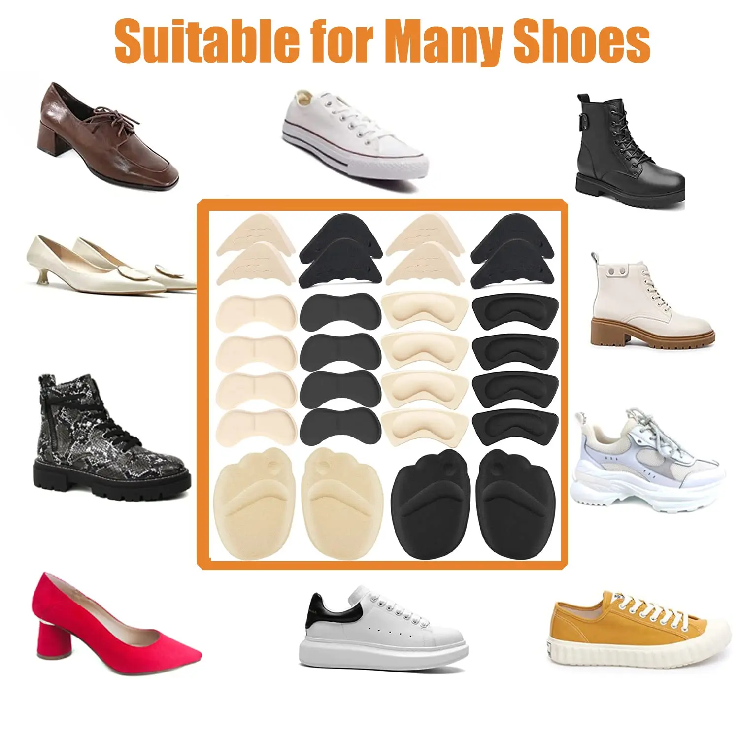 4pcs Heel Insoles Patch Women Men Anti-wear Cushion Pads for Shoes High Heel Feet Care Adjust Sizing Adhesive Sponge Insole