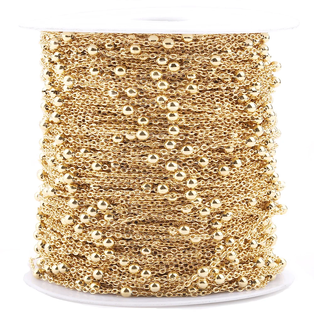 

5 Meter/Lot 0.30.4MM 18K Gold Stainless Steel Non-fading Cross Bead Chain Sweater Chain Women's DIY Jewelry Accessories