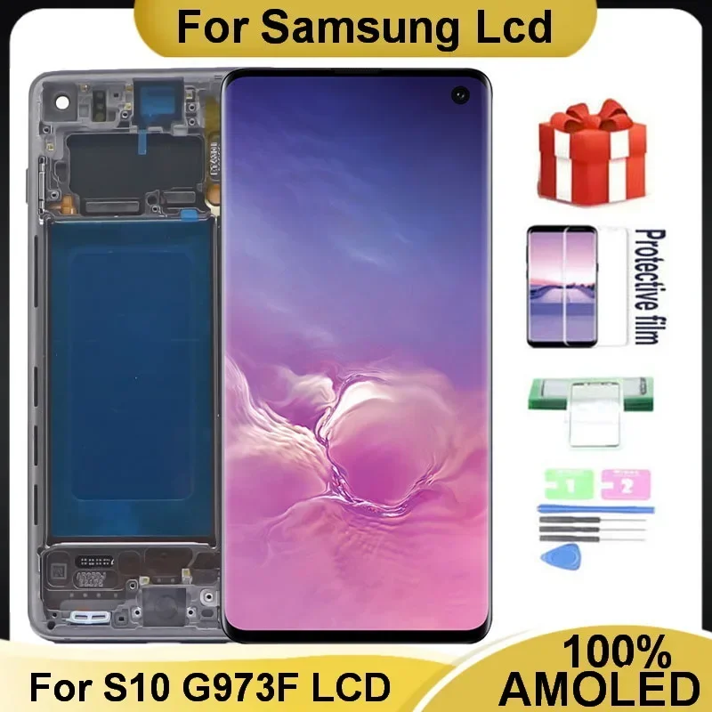 100% 6 1 ''SUPER AMOLED ЖК-дисплей для SAMSUNG Galaxy S10 G973 G973U SM-G973F/DS с рамкой дисплей