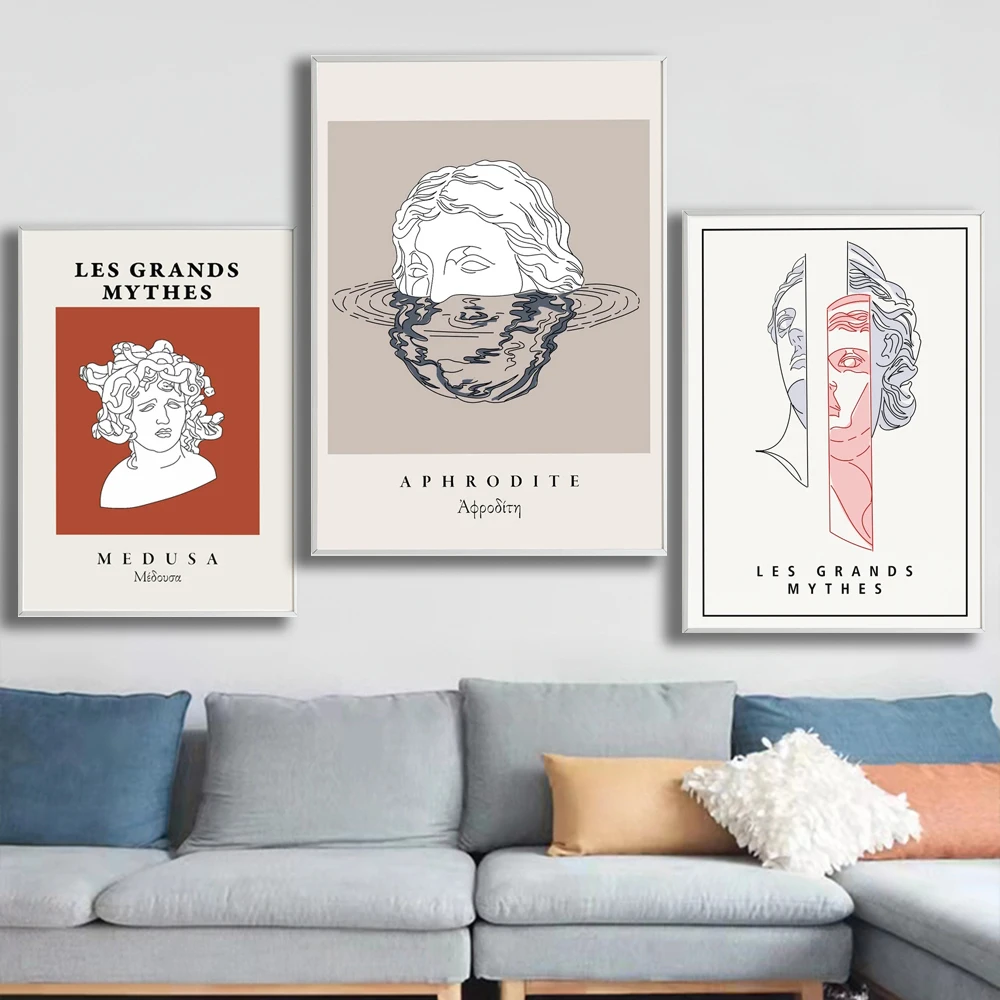 

Classic Les Grands Mythes Art Canvas Painting Mythological Poster Prints Greek Bust Statue Midcentury Wall Pictures Home Decor
