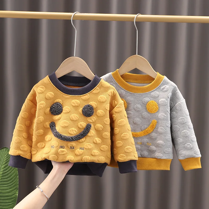 

New Spring Autumn Baby Girls Clothes Newborn Infant Boys Embroidery Smiling Face Printing Tops Toddler Kids Fashion Sweatshirt