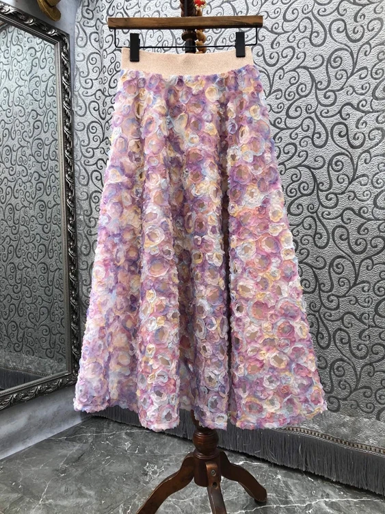

2022 new women fashion A-line flower high-end sweet casual long skirt half skirt 302