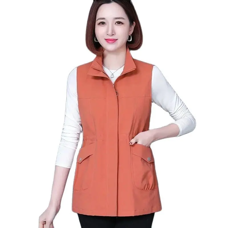

Fashion Slim Waist Women's Vest Solid Lapel Classic Oversize Sleeveless Jacket 2023 Spring Autumn Big Pocket Tops Clothes