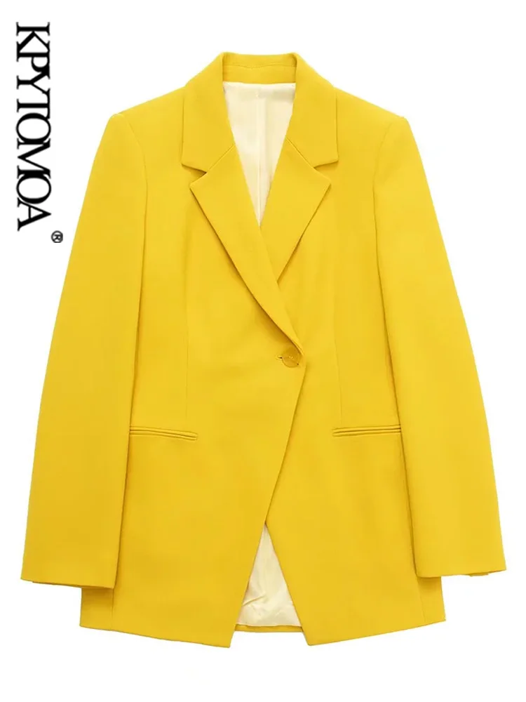 

KPYTOMOA Women Fashion Crossover Front Button Blazer Coat Vintage Long Sleeve Welt Pockets Female Outerwear Chic Veste Femme