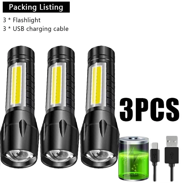 

KDULIT Портативный USB-фонарик COB+XPE белый