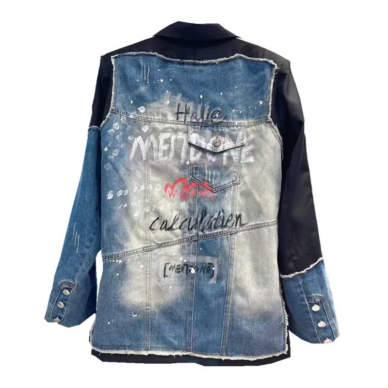 [ZOCI] Ветер ранней осенью новая цветная джинсовая куртка с ручной росписью букв