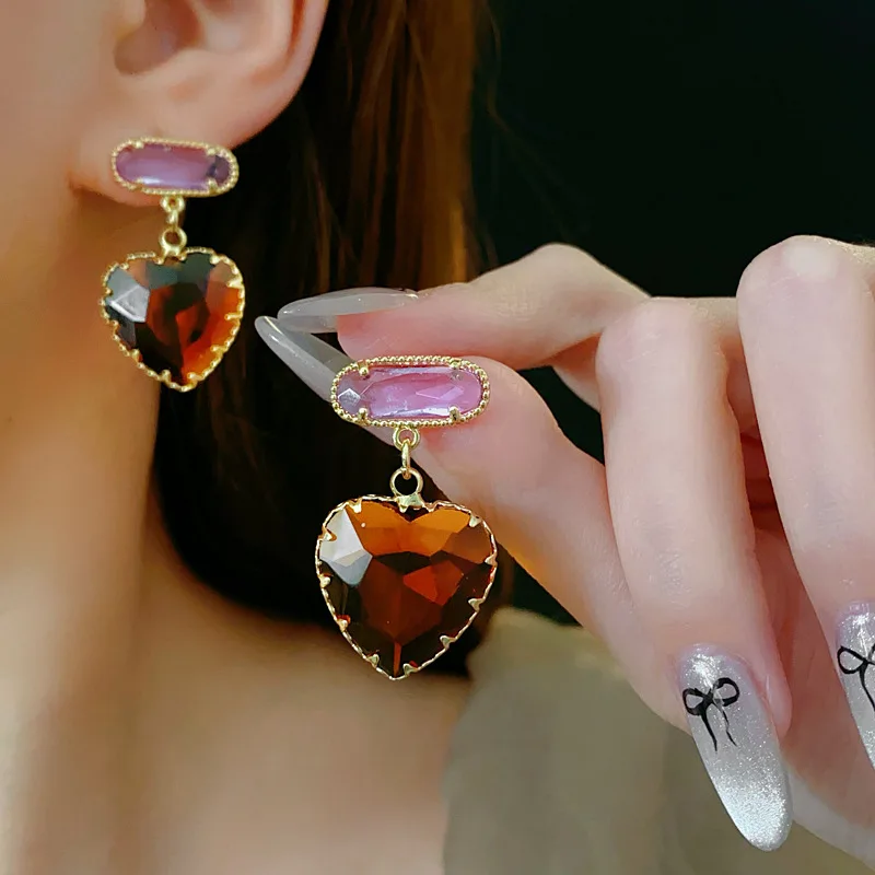 Женские винтажные серьги Draweye в форме сердца инкрустированные цирконом