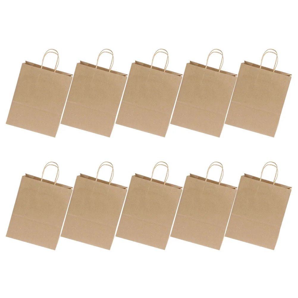 

10 Pcs Birthday Party Supplies Brown Gift Bags Handles Bulk Paper Milk Tea Favor Wedding