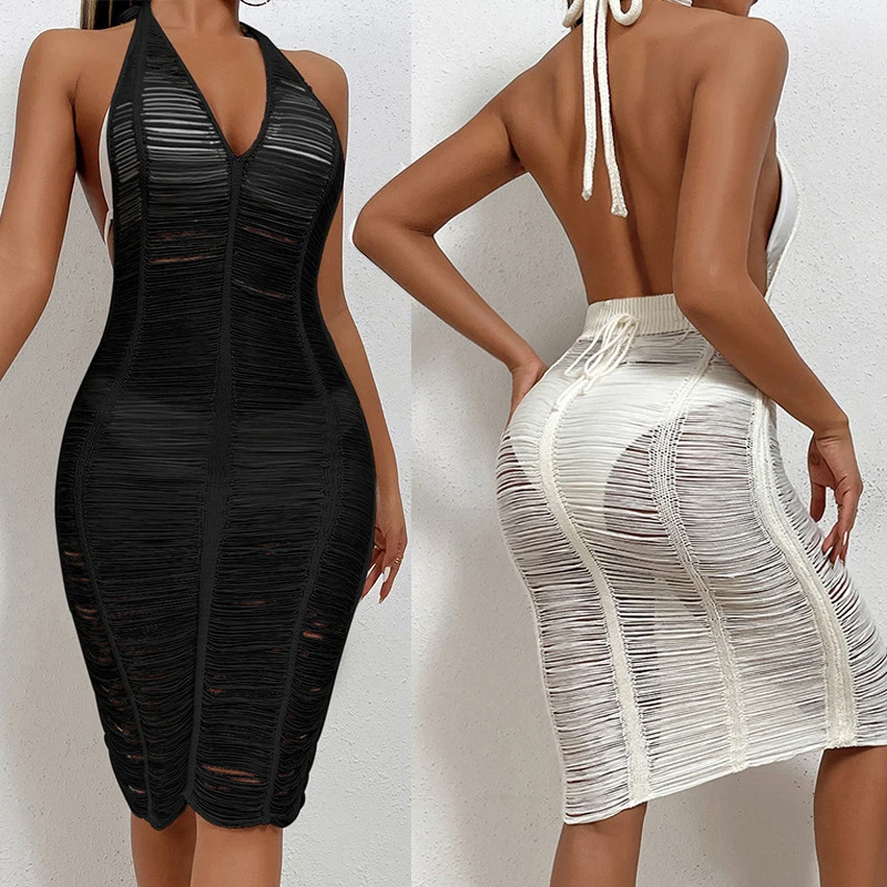 

Tops For Women Summer Dress Cape The Beach Clothes 2022 Sexy Hollow Out Backless Knitted Plus Swimsuit Neck Tunic Solid