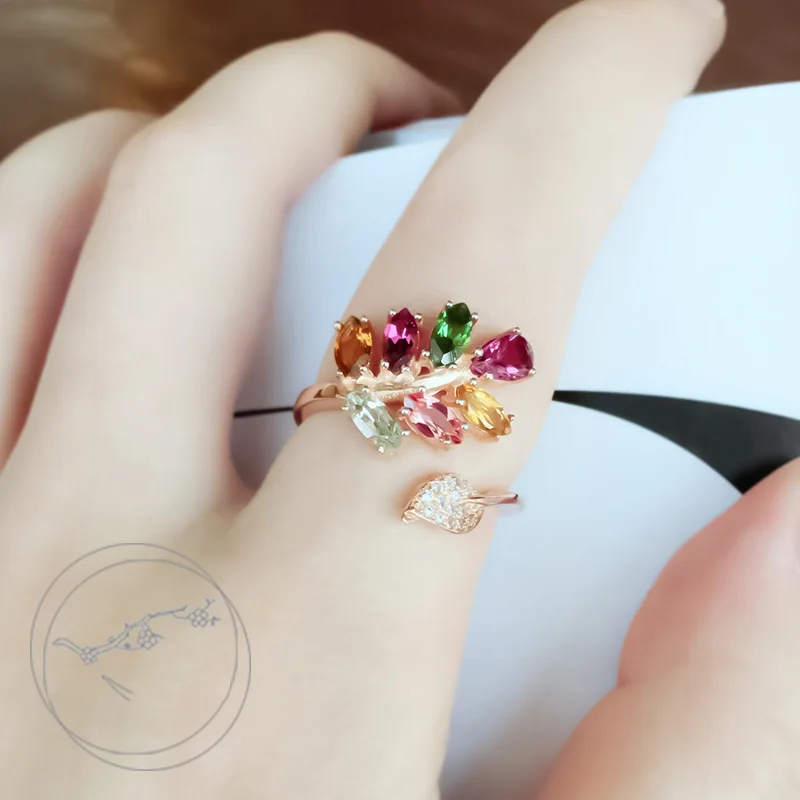 

Natural Tourmaline, Gemstone, Rose Gold, Exaggerated Personality, Open Index Finger Ring, Female Gift