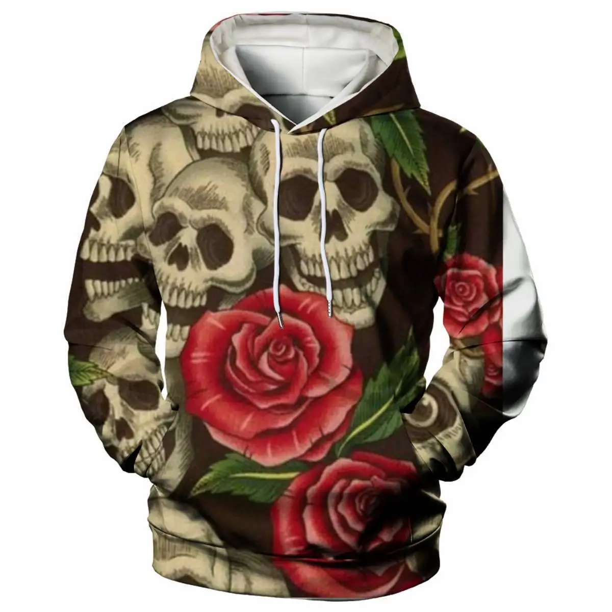 

2023 New Spring and Autumn 3D Digital Printing Sweater Skull Men's Casual Loose Fit Men's Hooded Sweater