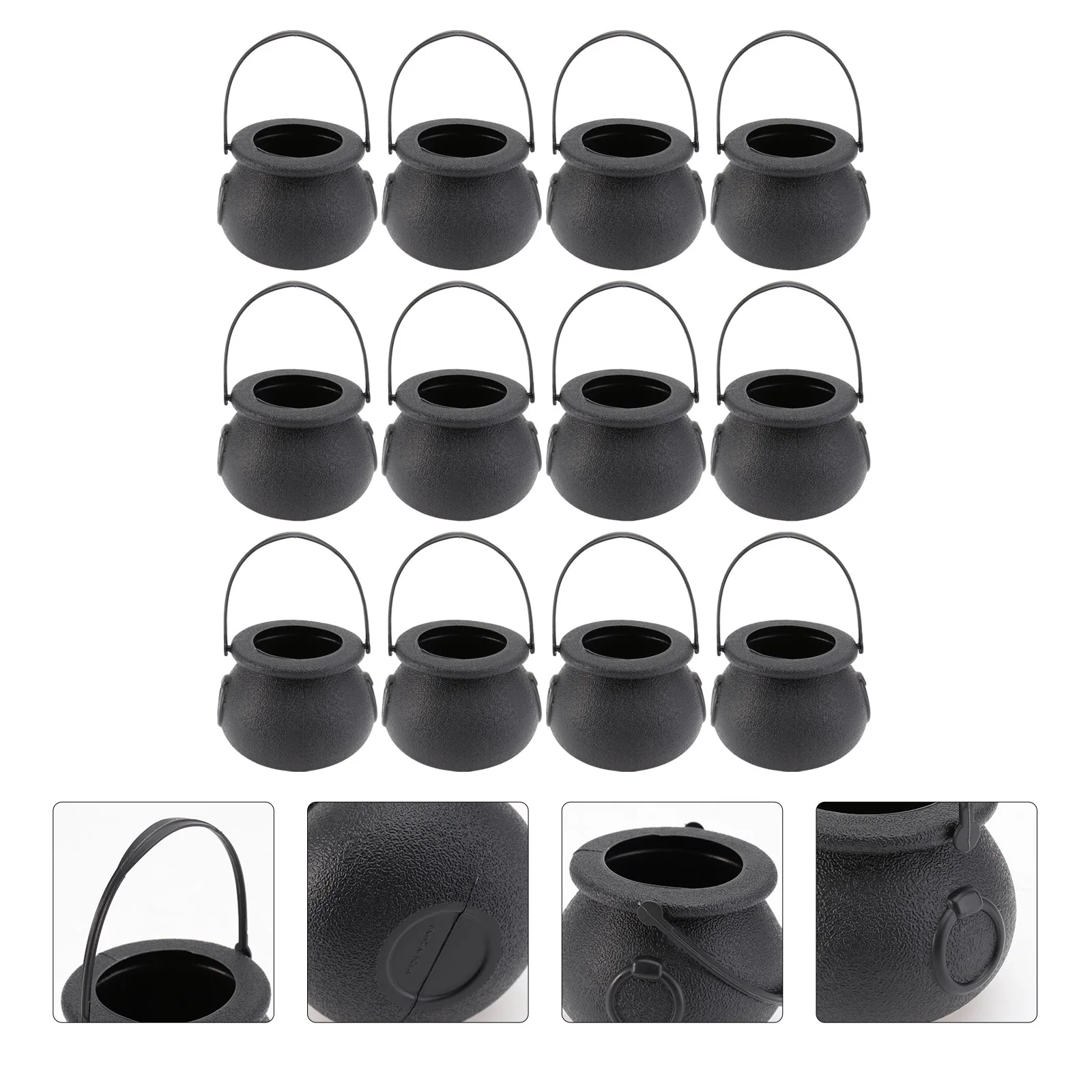 

12Pcs Black Cauldron Kettle Candy Bucket Trick- or- Treat Candy Pail Holder Candy Bowl Party Favor Supplies