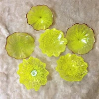 yellow blown glass art flower plates hotel gallery decor custom made holiday party wall lamps