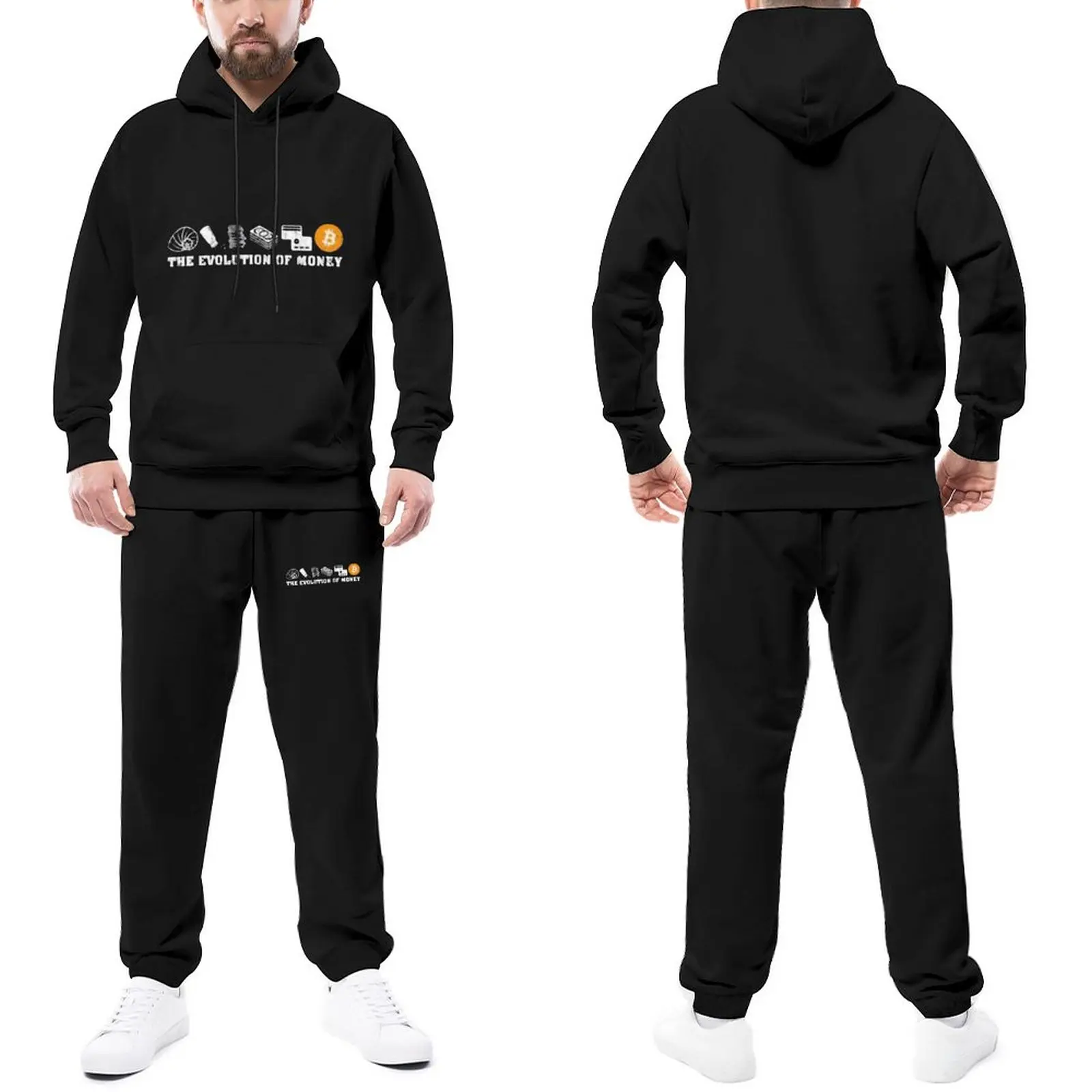 

Money Evolution Finally Bitcoin Tracksuits Men Quotes Hoody Sweatpant Set Two-Piece Print Hoodie Set Trendy Jogger Sportswear