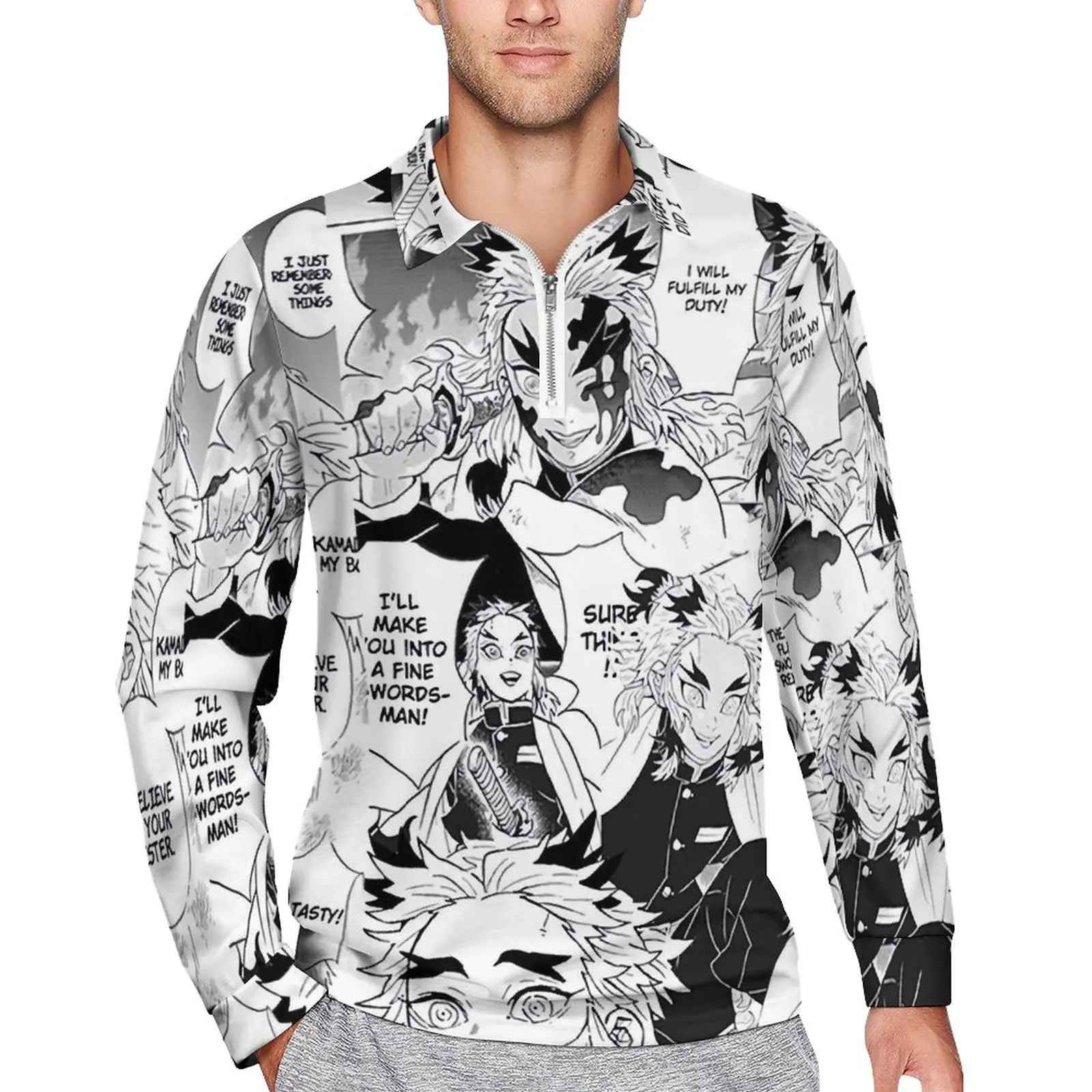 

Demon Slayer Rengoku Casual T-Shirts Men Funny Anime Long Sleeve Polo Shirts Collar Fashion Daily Printed Shirt Plus Size