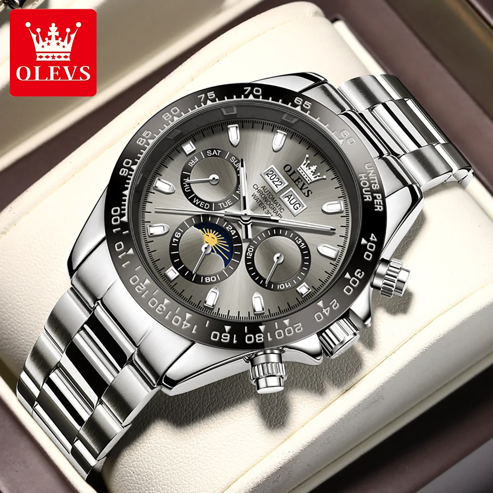 OLEVS Luxury Original Automatic Mechanical Watch Men Perpetual Calendar Waterproof Stainless Steel Self-wind Mechanic Wristwatch