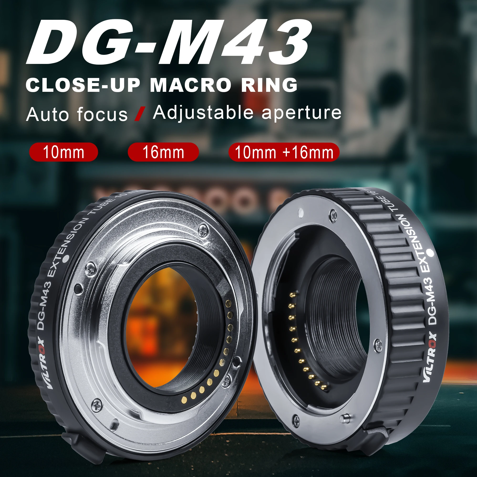 Фото Viltrox DG-M43 электронный металлический адаптер для макроудлинительной линзы с автофокусом AF, 10 мм, 16 мм для Panasonic Olympus M43 с креплением для камеры №2
