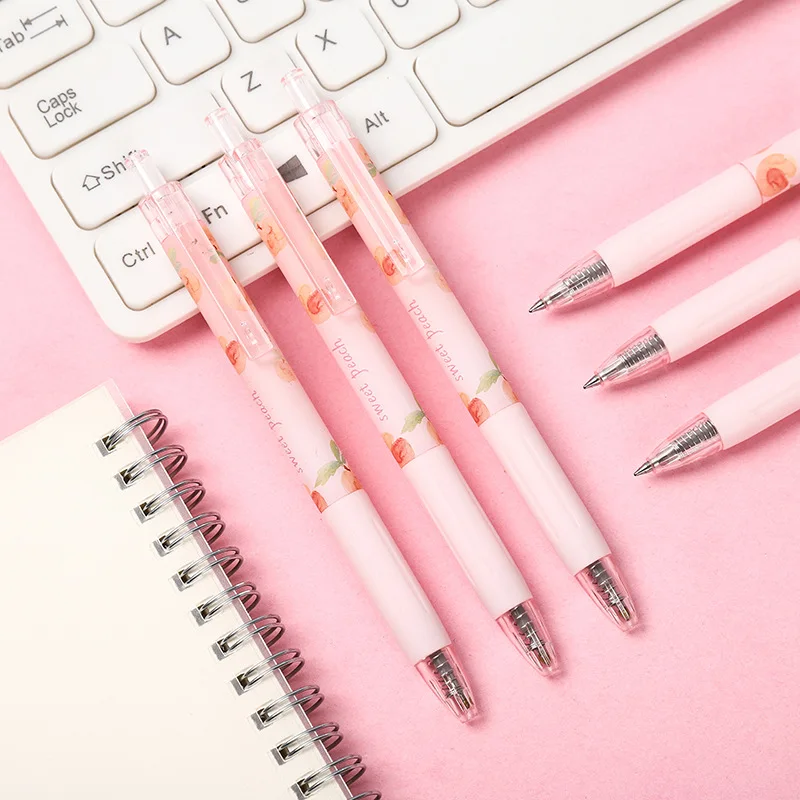 

Cute pink peach press the large-capacity carbon pen bullet neutral pen press the student office neutral pen refill