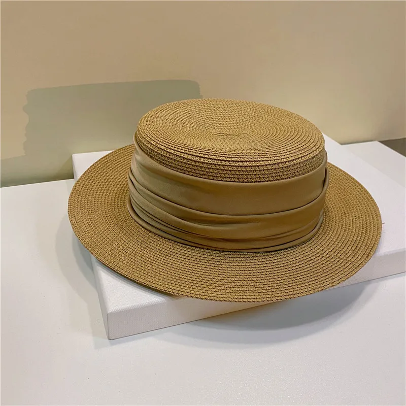 Шляпа женская Соломенная из рафии элегантная пляжная Панама с шелковым шарфом