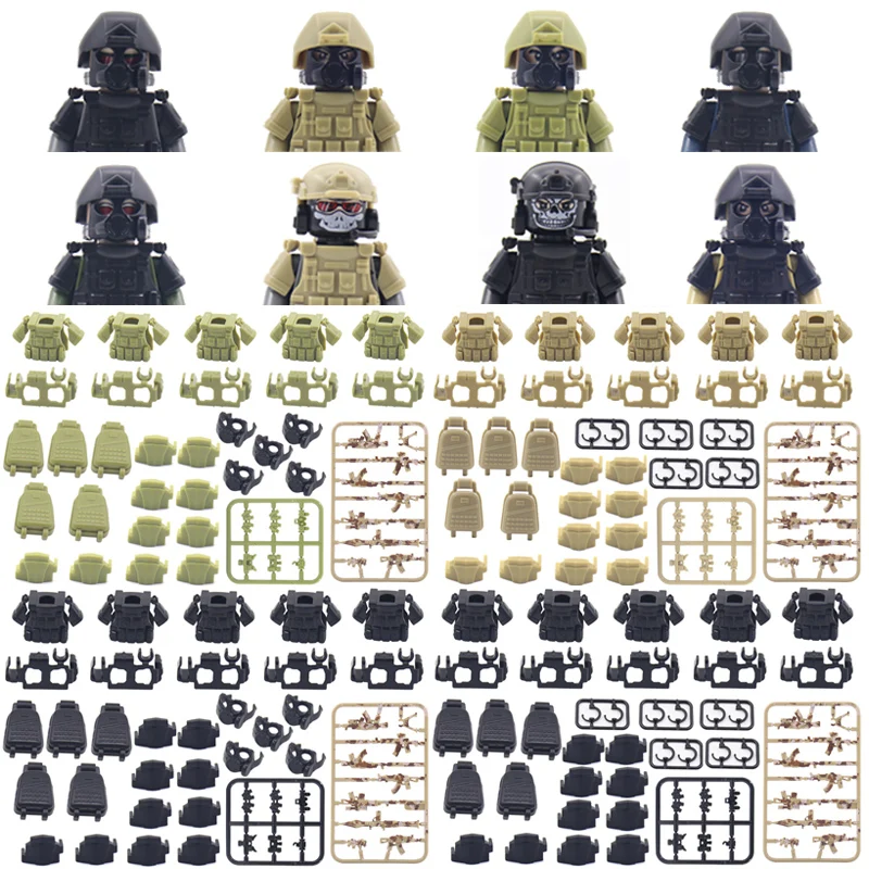 City Police Special Forces Building Blocks Soldier Figures Military Helmet Weapons Backpack Heavy Armor Vest Bricks Children Toy