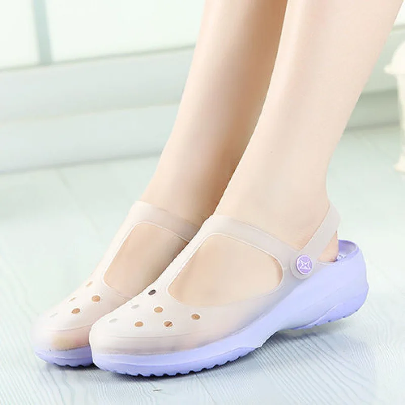 Women Jelly Sandals Outdoor Beach Garden Shoes EVA Thick Sole Hollow Indoor Non-slip Soft Slippers Comfortable Slip-on Flip-Flop