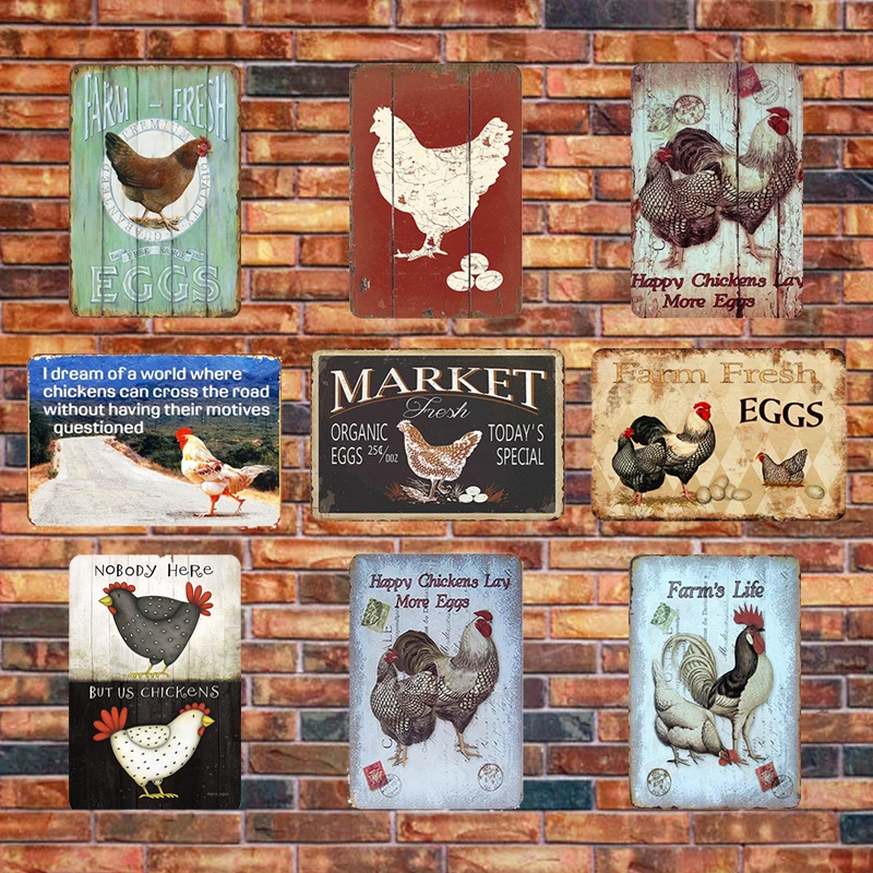 

Chicken Plaque Sign Vintage Metal Tin Signs Farm Fresh Eggs Wall Poster Decals Plate Painting Farmer Home Wall Decor 30*20cm