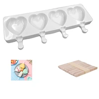 heart shaped ice cream mold 4 hole pudding mold environmentally friendly and non toxic silicone ice cream mold with 50 sticks