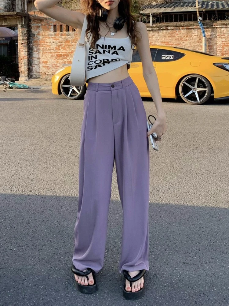 

2022 Summer New Korean Ins All-match Straight Suit Pants Mopping Smooth Vertical Straight Lady capris women pants