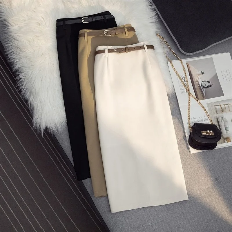 Blue Split Skirts A Line White Zip Up Maxi Long Black Jupe Faldas Korean Style Female High Waist Clothes