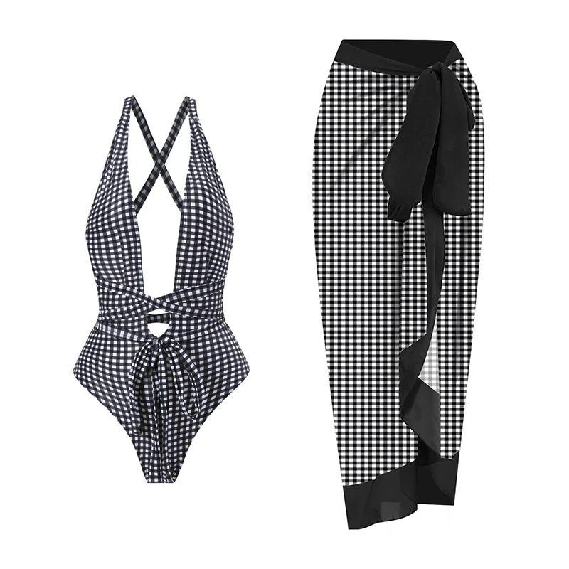 Lanswe Retro Two-Piece Swimwear Women Bikini Beach Dress 2023 New Printed Two-Piece Separates Bikini Set Rashguard For Women