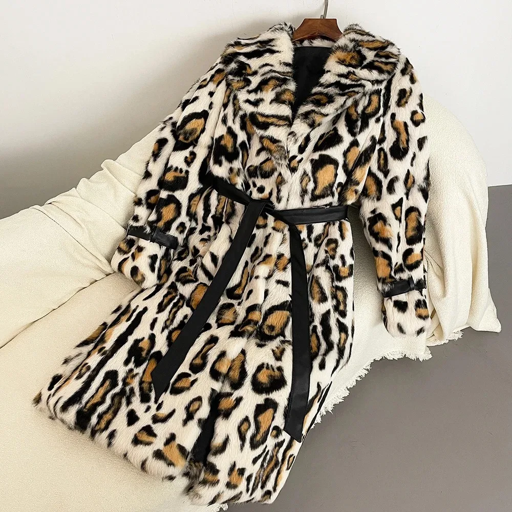 Женская Шуба Из Кроличьего Меха С Леопардовым Принтом Теплая Утолщенная