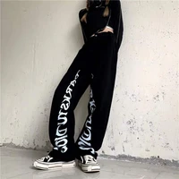 jeans women black cargo y2k punk high waist pants baggy korean fashion harajuku printed straight wide leg trousers streetwear