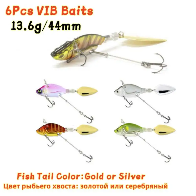 6Pcs Sinking Metal VIB Vibration Bait Spinner Spoon Fishing Lures 13.6g 4.4cm Jigs Trout Winter Hard Baits Tackle Pesca