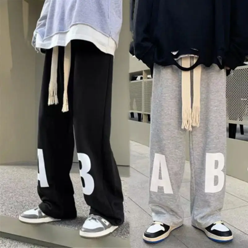

Harajuku street straight wide leg pants Korean version summer retro printed casual pants men and women loose sports trousers