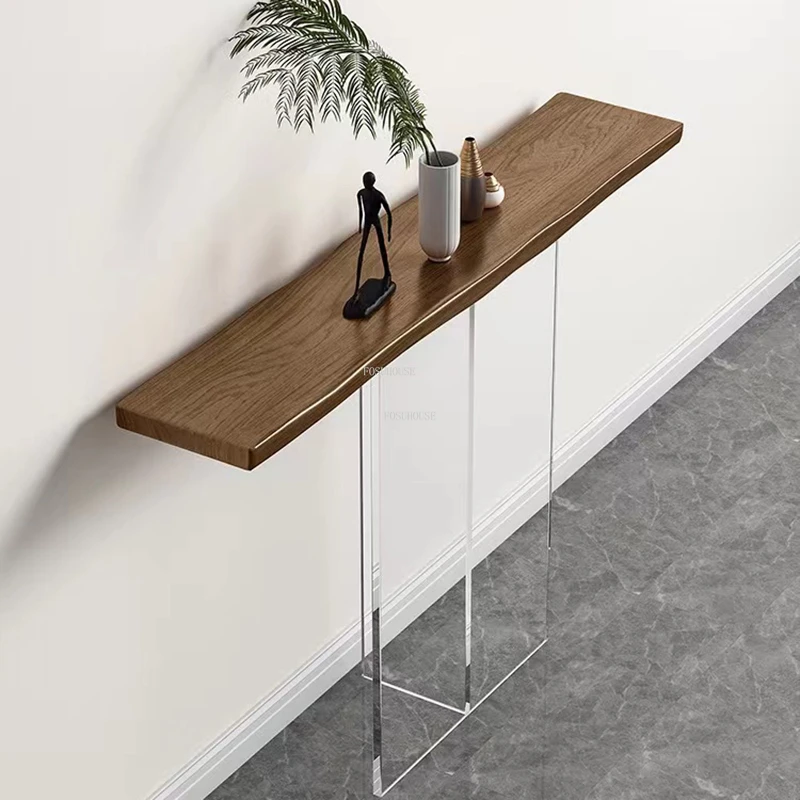 

Luxury Light Acrylic Console Tables Nordic Living Room Home Wood Entrance Console Simple Modern Art Side Table Furniture