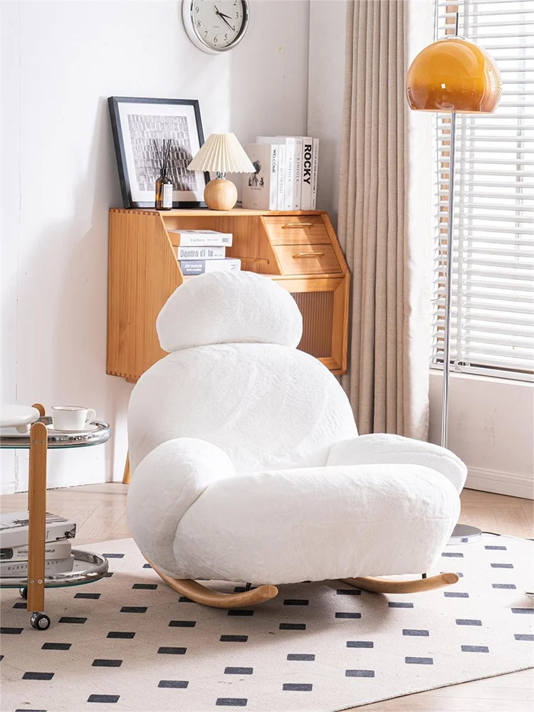 

Home Warm Color White Rocking Chair Living Room Recliner Balcony Leisure Chair Internet Celebrity Lazy Sofa Light Luxury