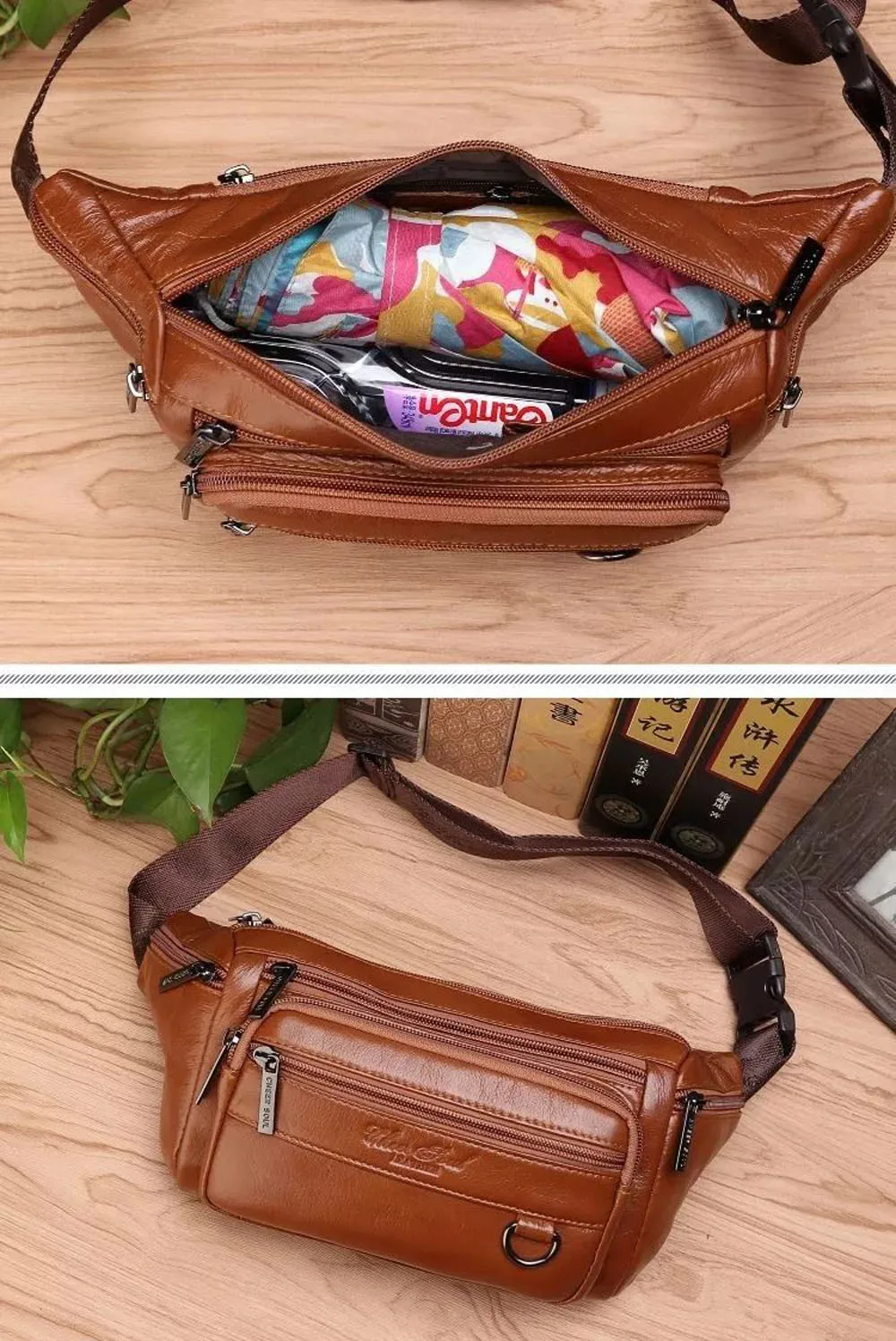 Male Fanny Pack Mens Shoulder Cross Body  Genuine Leather Waist Bag Outdoor Sport Travel Hiking Cowhide Sling Chest Bags