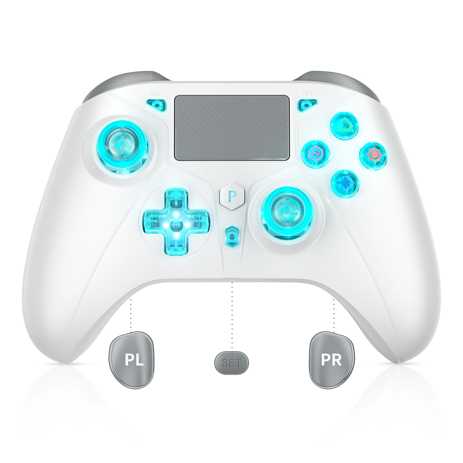 Фото Беспроводной контроллер для консолей PS4, совместимый с PS4 Slim/Pro/PC, поддерживает функцию Turbo и RGB-подсветку кнопок. №1