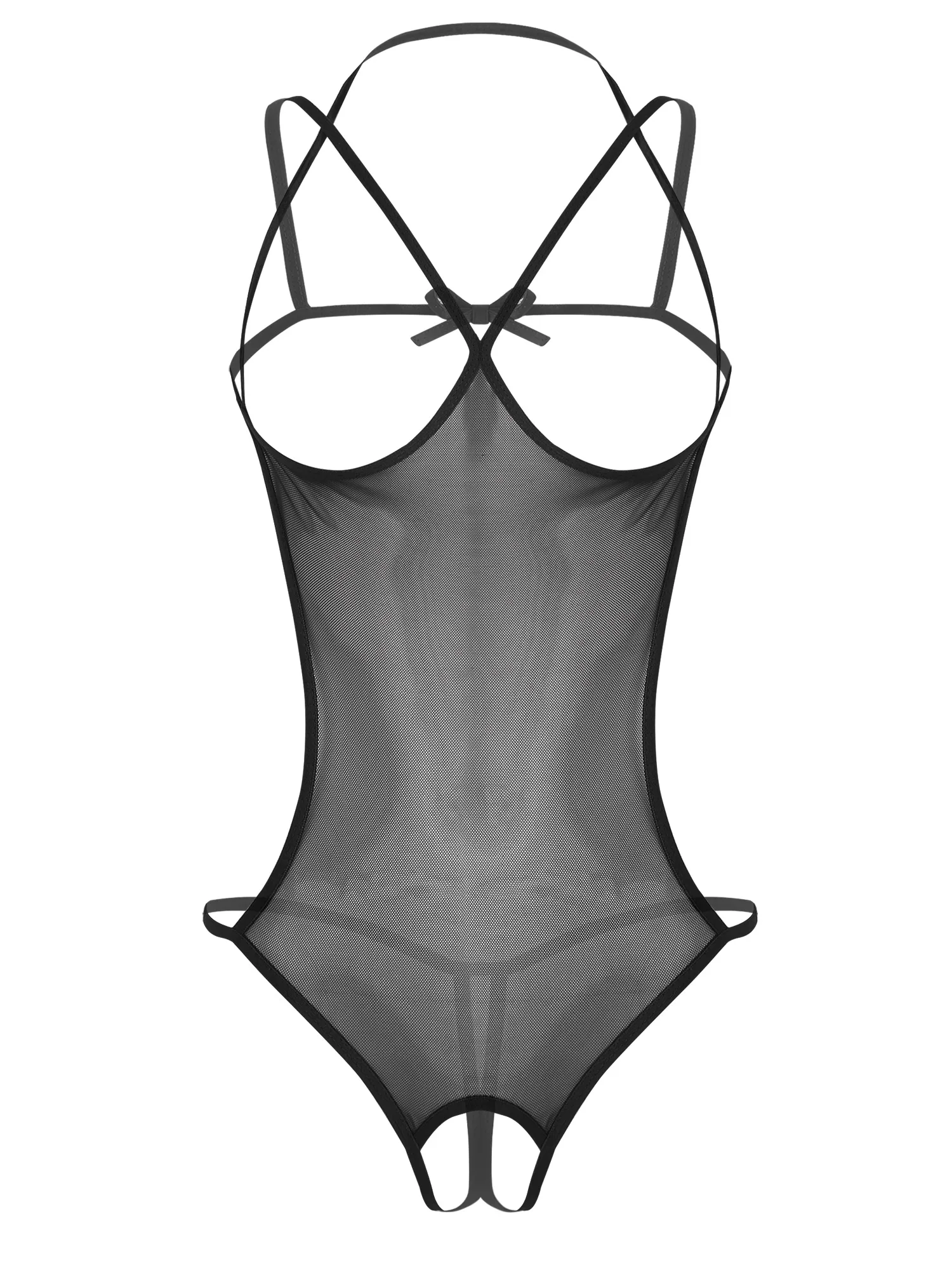 Sexy See-through Crotchless Catsuit Bodysuit Women Hot Exotic Teddies Lingerie Exposed Nipples Cups Open Crotch Leotard Lingerie