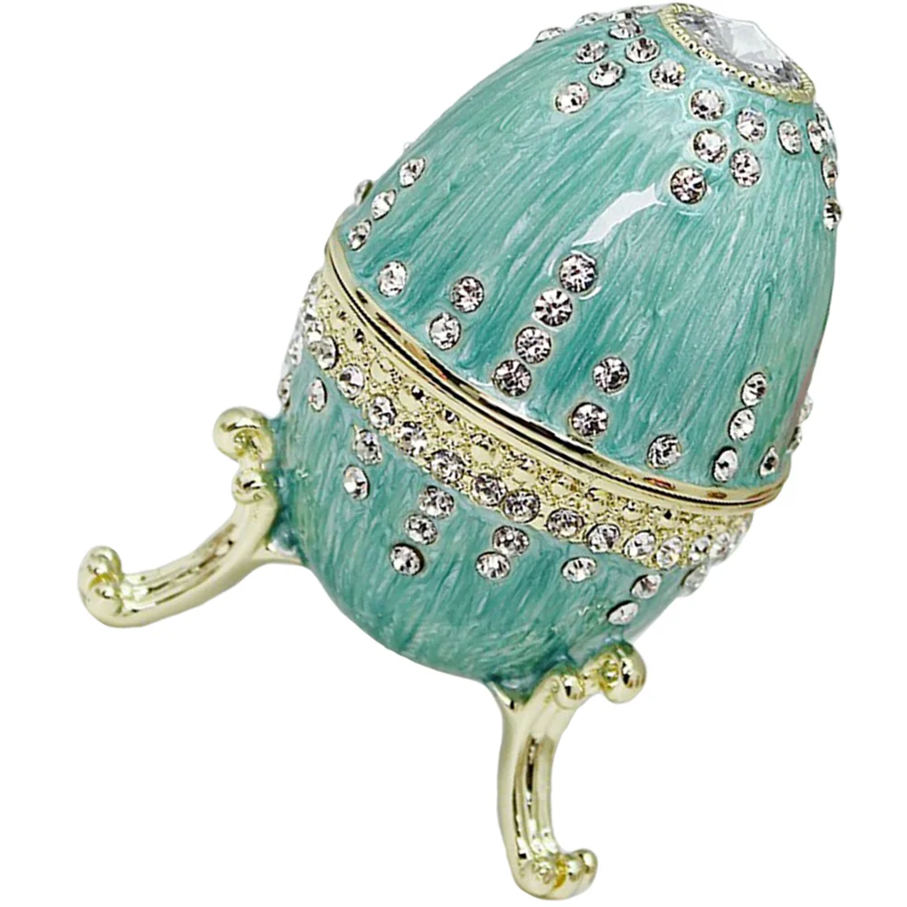 

Box Jewelry Egg Decor Trinket Vintage Case Alloy Rhinestone Dresser Ring Desk Figurine Enameled Vanity Accessories Jewel
