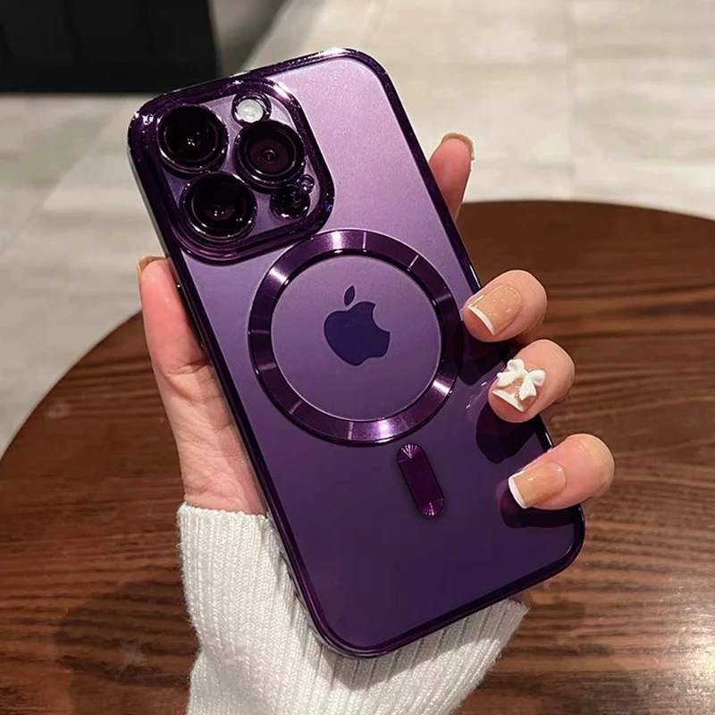 

Luxury Magnetic Wireless Charging Transparent Plating Case for IPhone 14 13 12 11 Pro Max X XR XS 7 8 Plus Soft Silicone Cover
