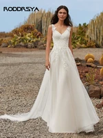 roddrsya bohemian simple a line wedding dresses 2022 v neck sleeveless lace applique sweep train for women bridal gowns