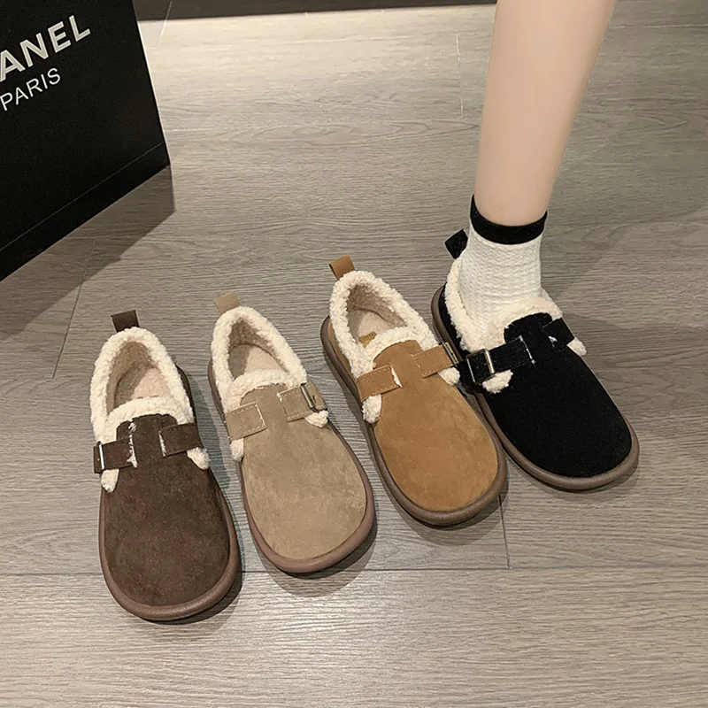 

Winter Shoes Women Round Toe Casual Female Sneakers Loafers Fur Flats Autumn Soft Slip-on Moccasin Retro Dress Fall New Slip On